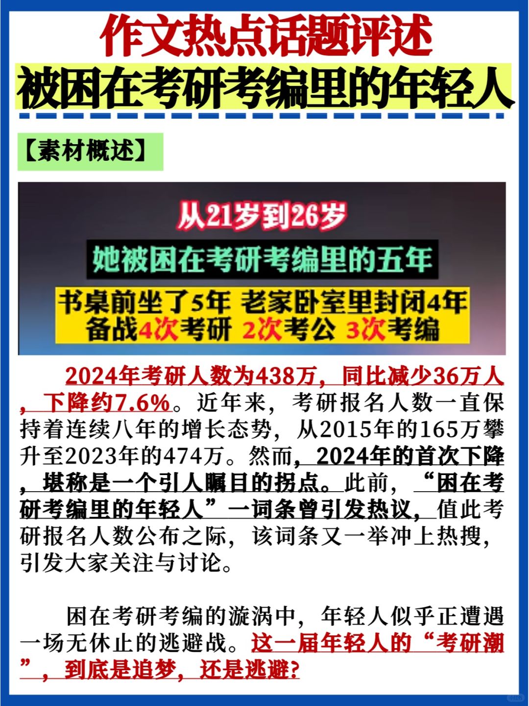 作文热点话题素材💯考研考公路上的年轻人