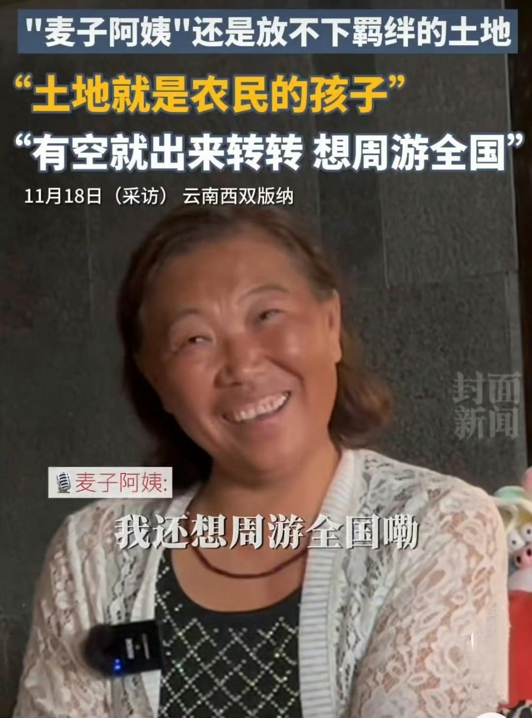 往南走的麦子阿姨说放不下土地  麦子阿姨说土地是农民的孩子  麦子阿姨淳朴善良，