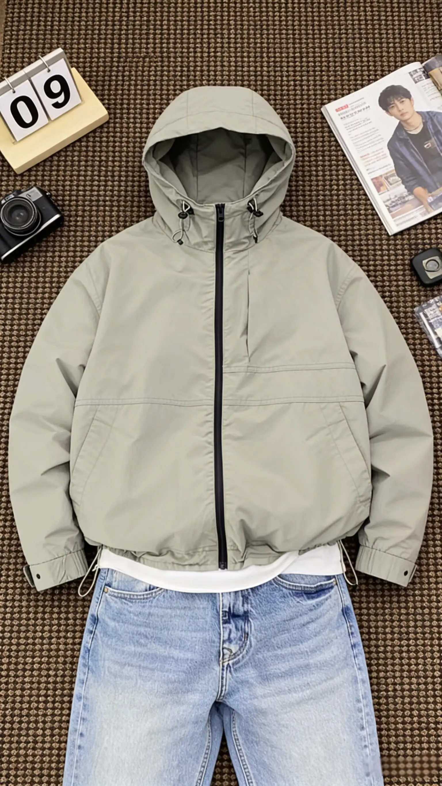 美式连帽多口袋冲锋衣工装修身夹克痞帅潮流百搭男士春秋外套