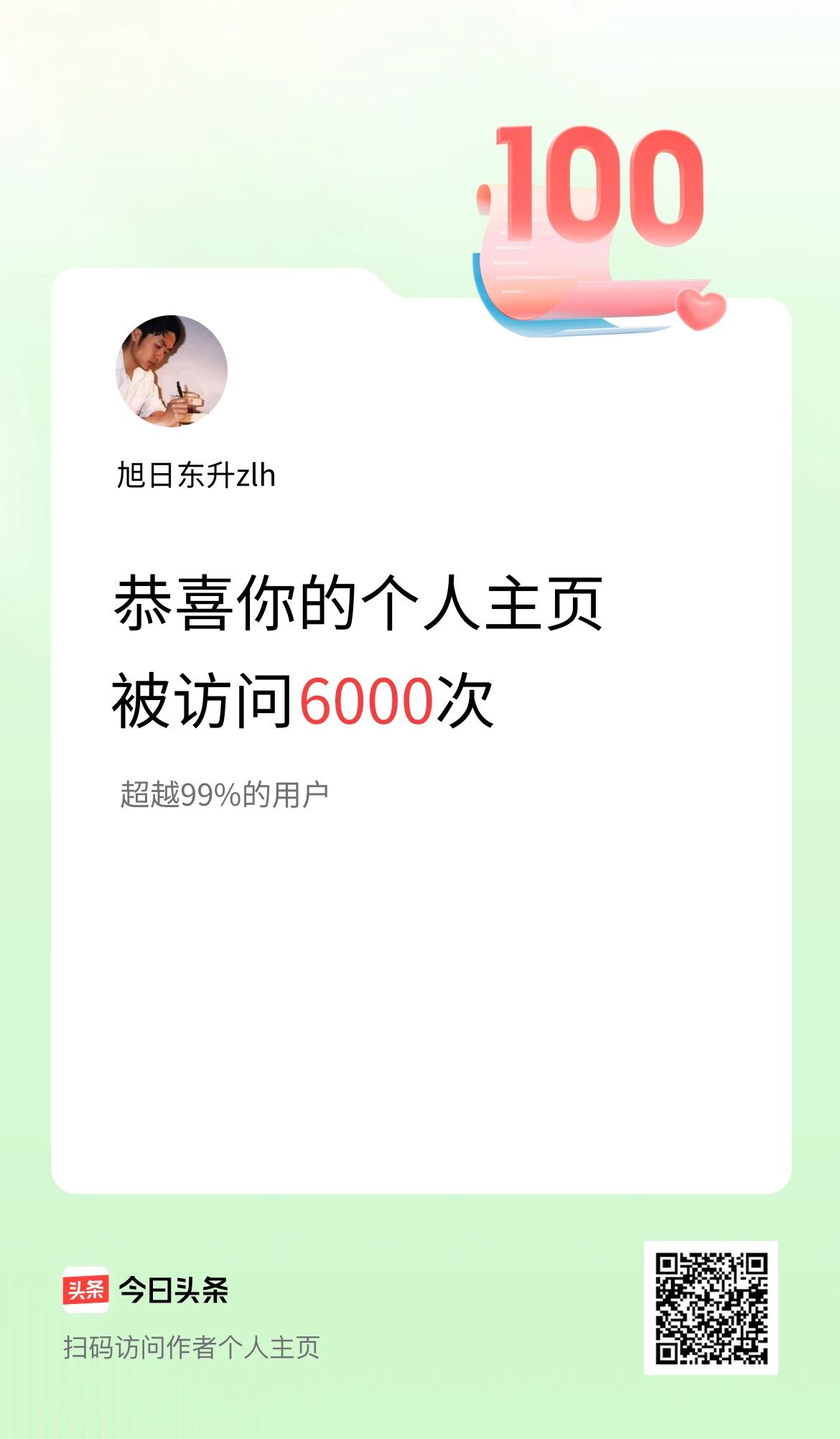 我的头条个人主页被访问6000次啦！