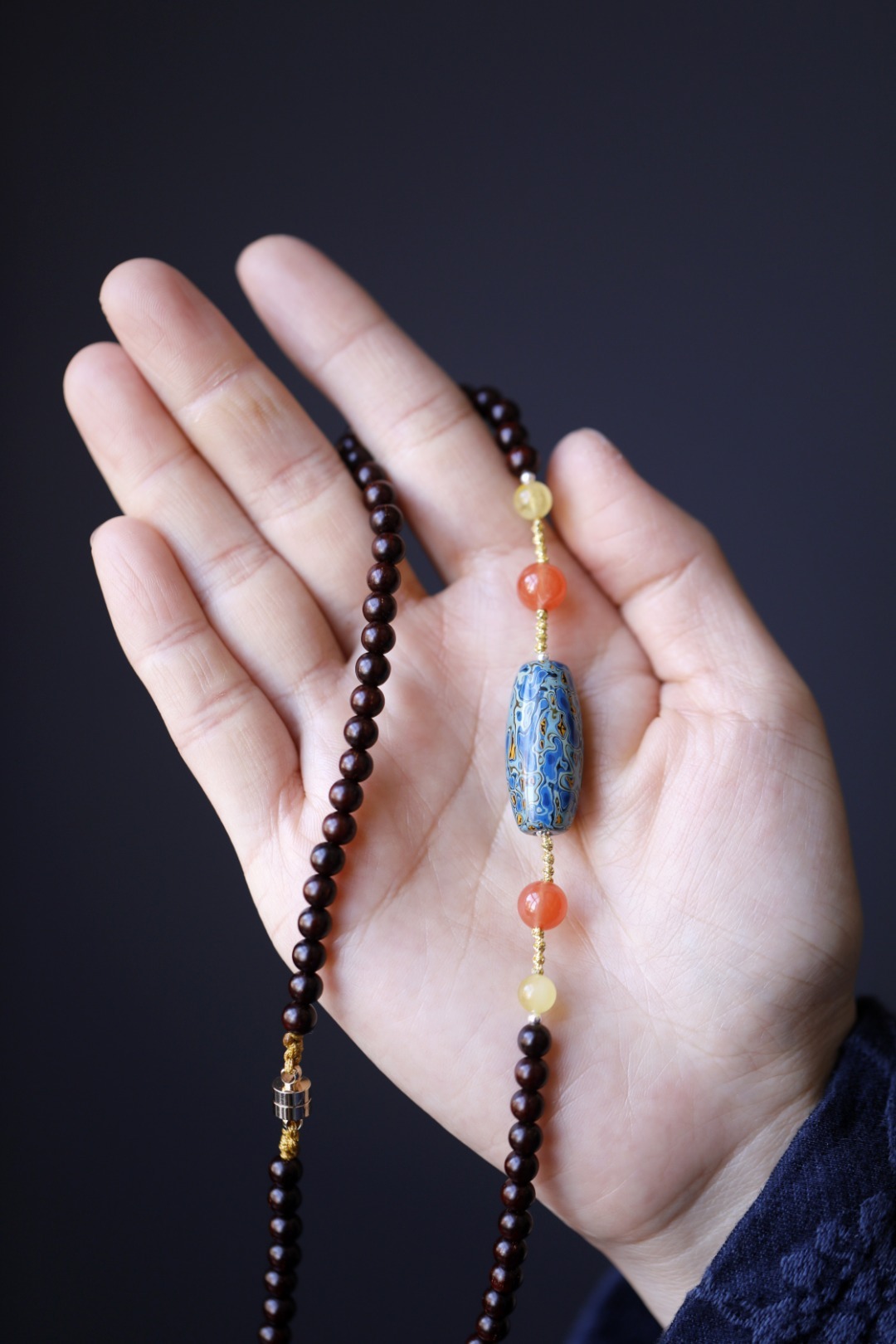 小叶紫檀原创【天韵】5mm 60颗 锁骨链包浆光泽柔和靓丽，似如黑珍珠，珍宝相配