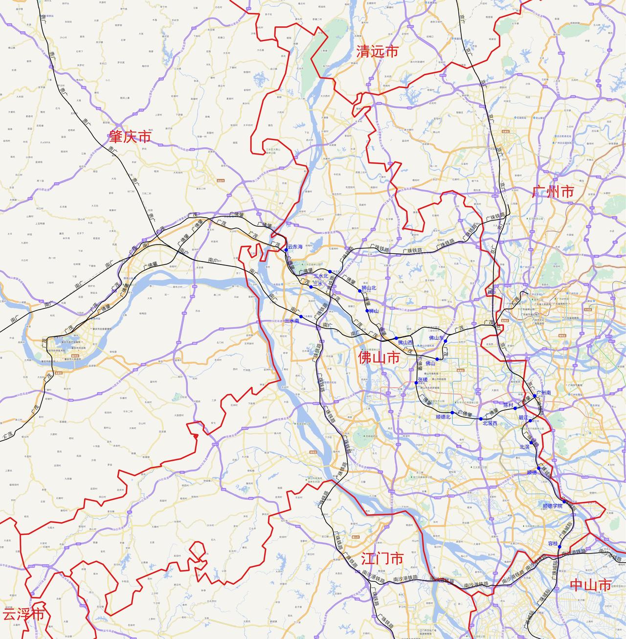 广东省佛山市主要火车站分布图
根据铁路12360数据，广东省佛山市目前有以下火车