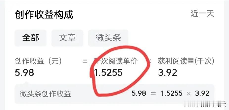 各位友友，弱弱的问下头条创作收益千次阅读单价是怎么计算出来的，还有这个千次单价在