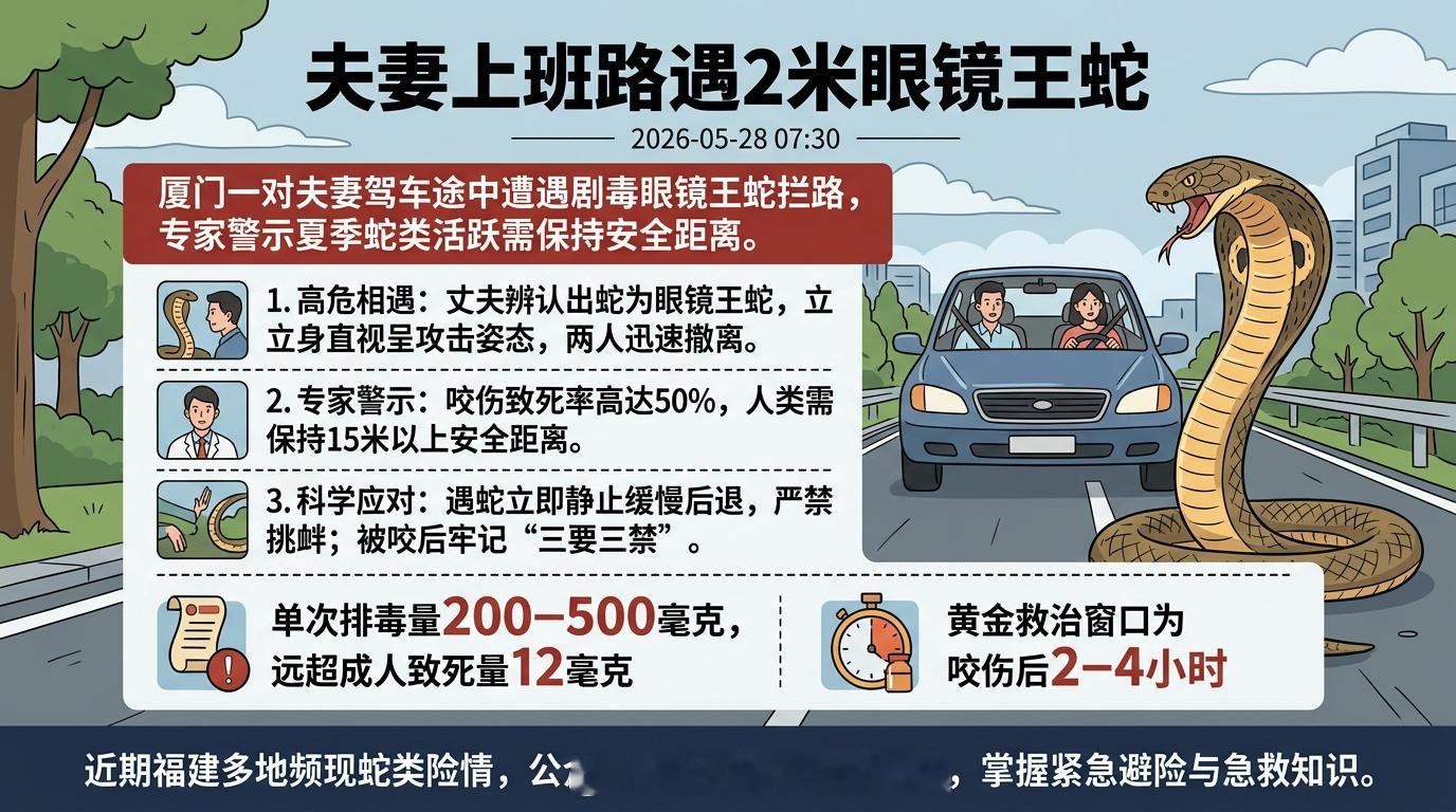 夫妻上班途中突遇2米长眼镜王蛇老板，你听我狡辩——今天真不是故意迟到，是眼镜王蛇