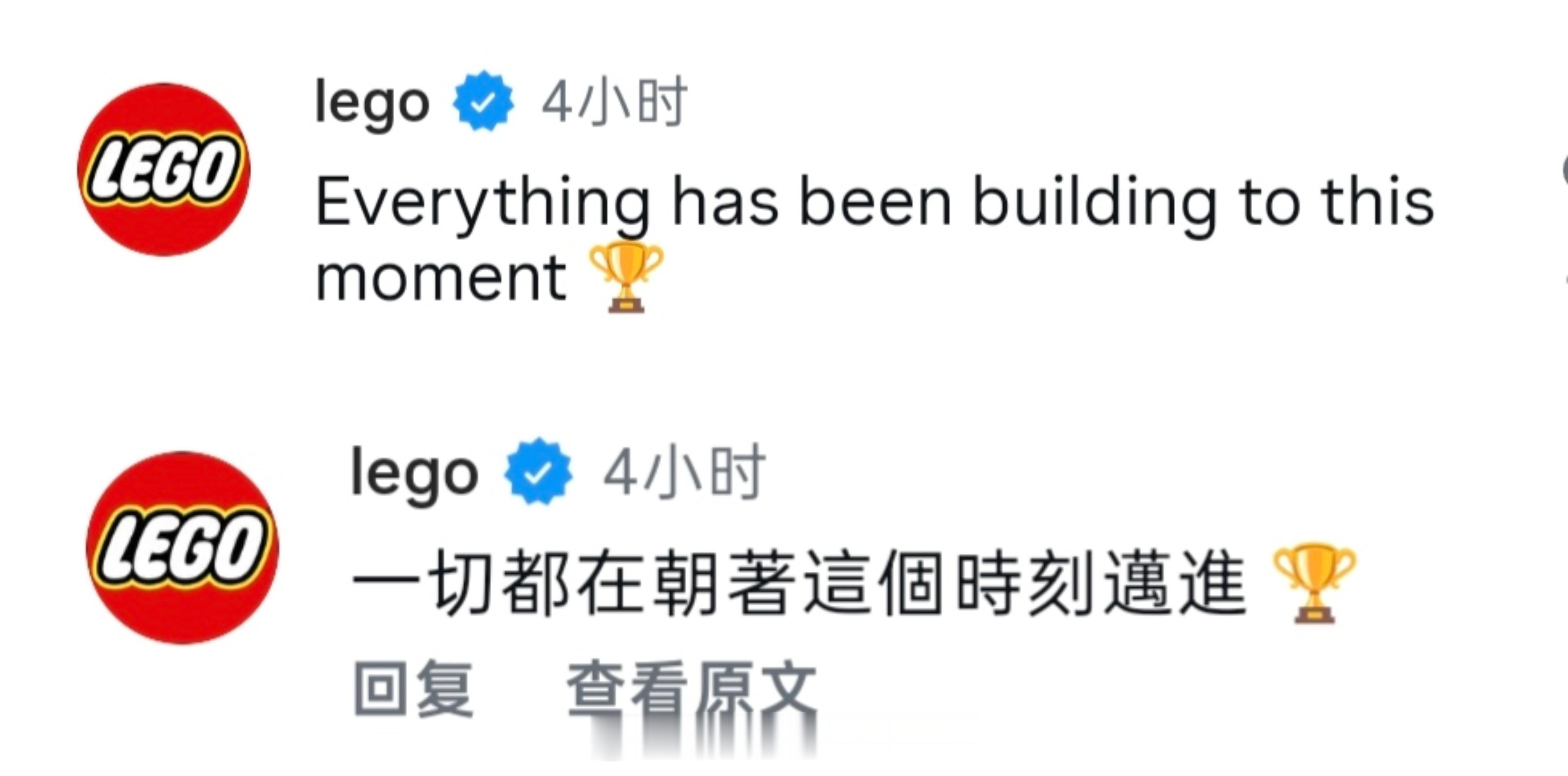 卡卡 卡卡更新照片：最后一块拼图快要到位了🏆⚽️。艾特了乐高，乐高留言：一切都