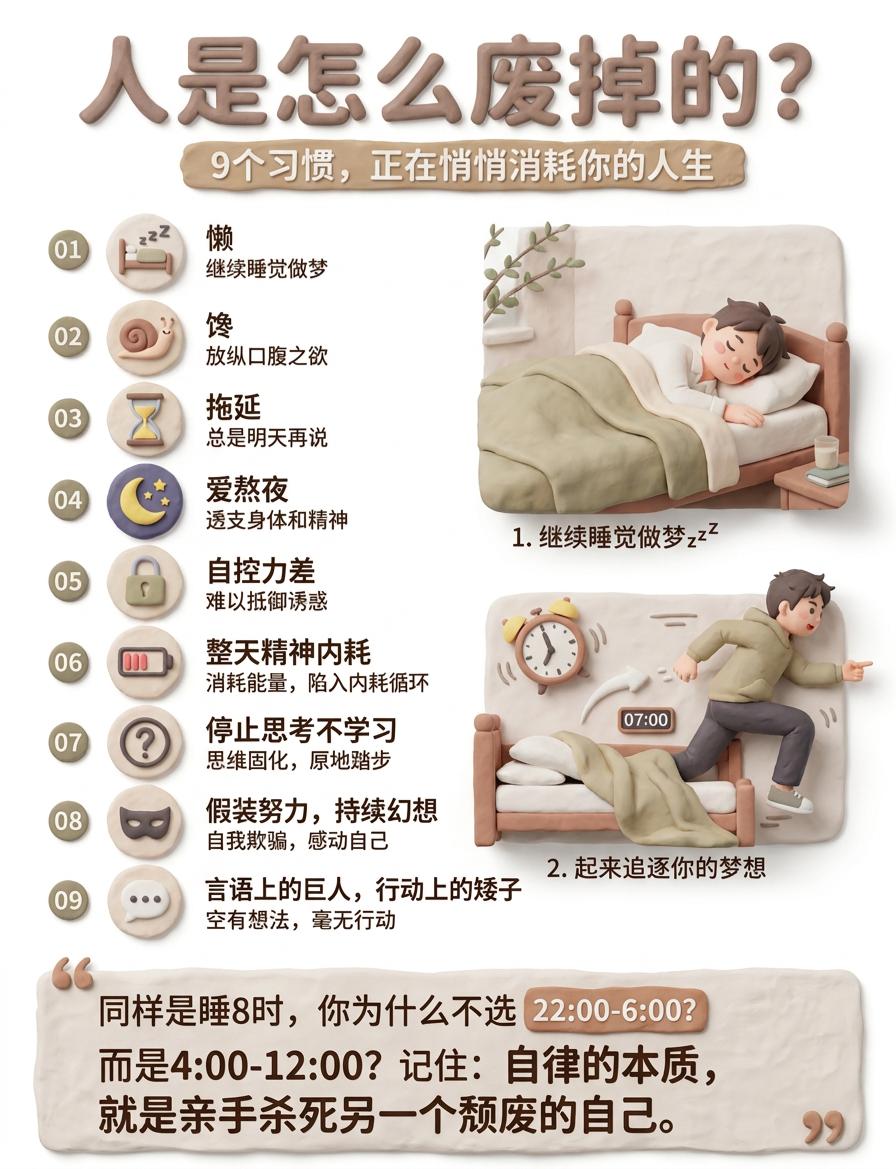 《堕落警告！如果你有这3个习惯，人生正在被悄悄“吸干”》
你是不是也这样？
晚上