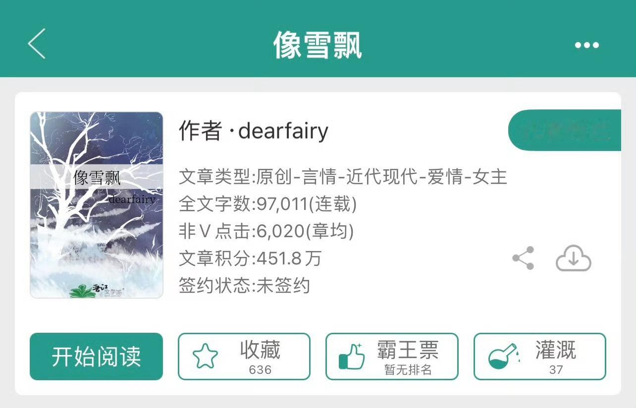 小说推荐：《像雪飘》作者:dearfairy简评：清冷舞蹈系女学生vs隐忍偏执公