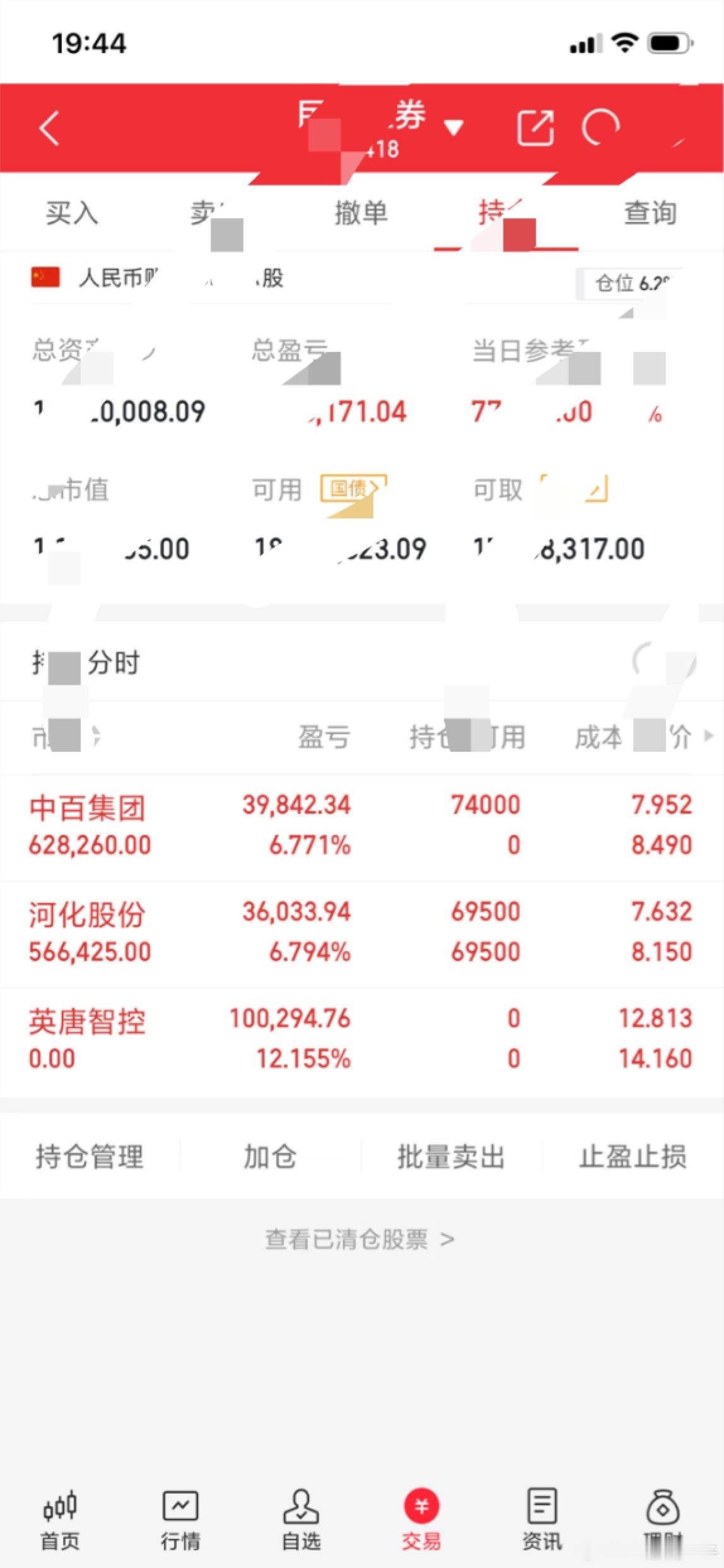 今天买入：中百集团今天卖出：英唐智控继续持有：河化股份还是期待有肉吃… 喜欢短线