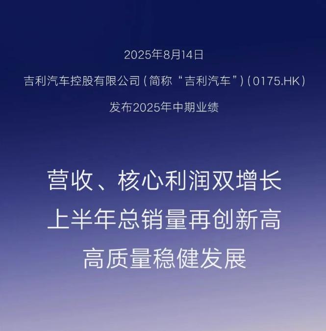 【同比增长27%，吉利汽车2025年上半年营收首破1500亿】日前，吉利汽车官宣
