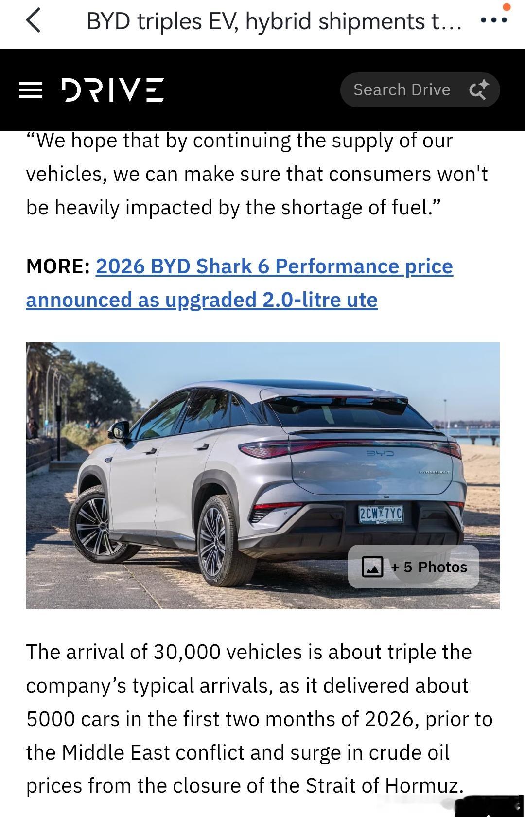 5月和6月，比亚迪将有3万台车子运抵澳洲，届时澳大利亚的销量将会实现翻倍，甚至是