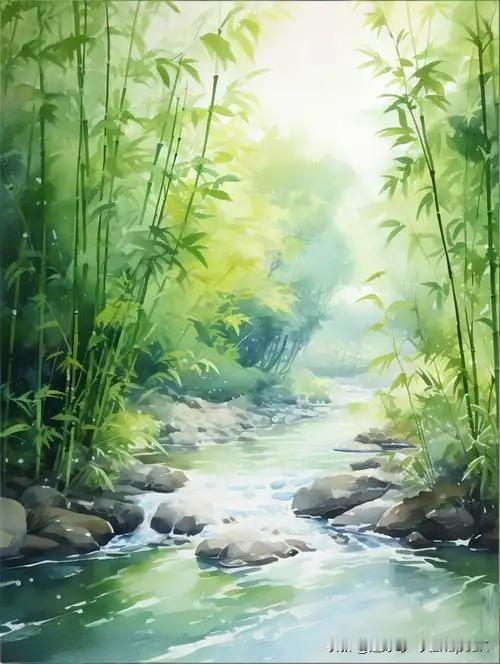 《罨画溪》
——宋·刘焘
竹林深处杜鹃啼，
两岸青青草色齐。
谷识人间真罨画，