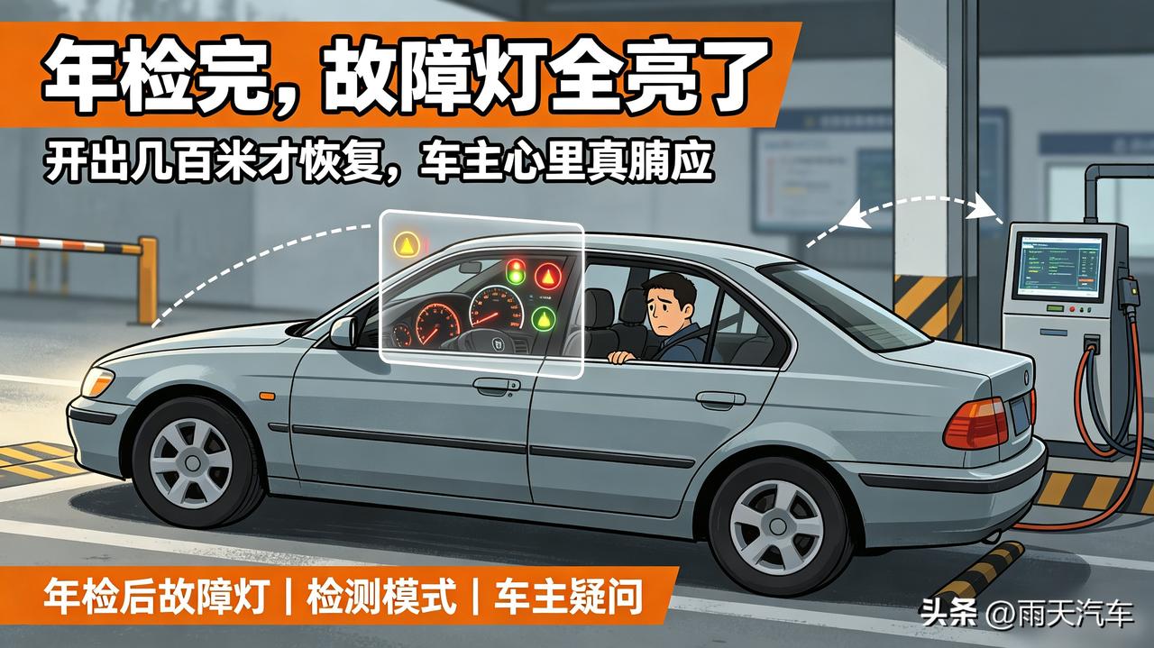 每次年检完，仪表盘故障灯全亮，开出去几百米才恢复。

虽然知道是正常现象，但心里