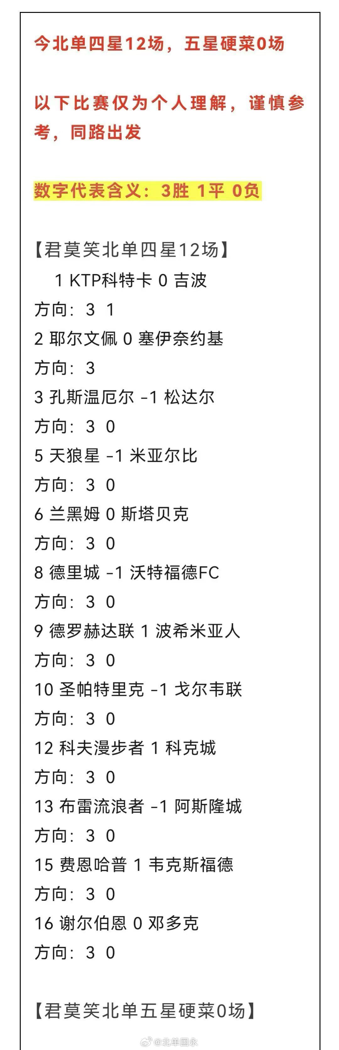 北京单场 北单7月3日扫盘🔥 
