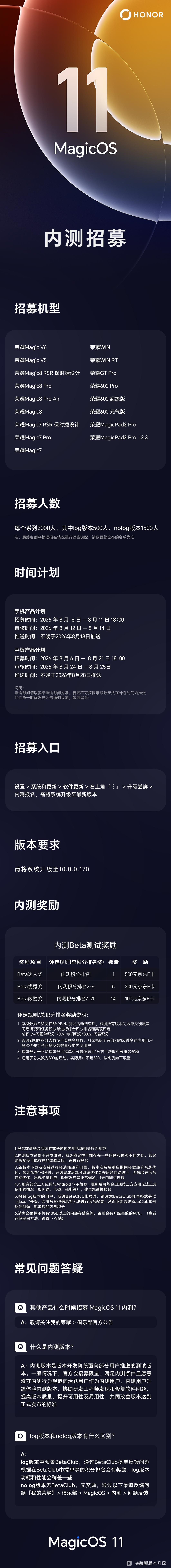 荣耀MagicOS 11全网招募活动正式开始了
每个系列招募2000人，包括Ma