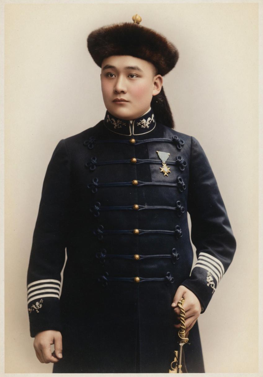 这张肖像照的主角是裕勋龄，他是清末外交官裕庚的长子，也是慈禧太后的御用摄影师。