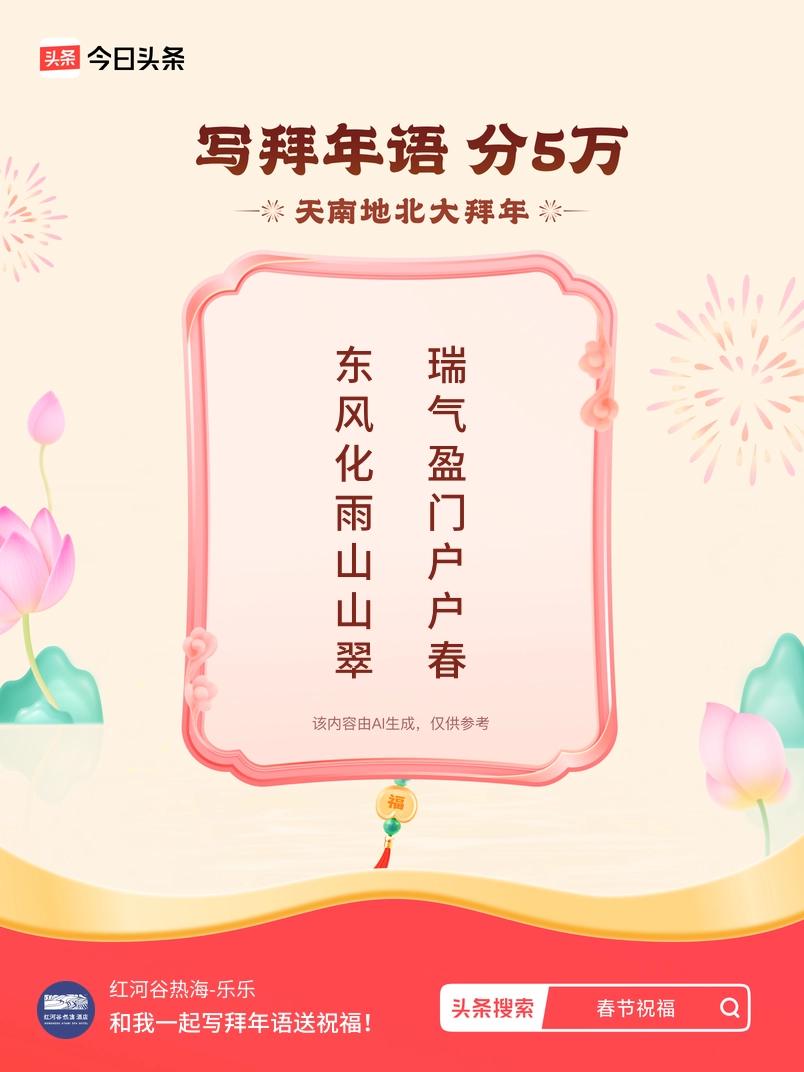 写拜年语送祝福新春拜年送祝福！我的祝福是：“东风化雨山山翠，瑞气盈门户户春”！快