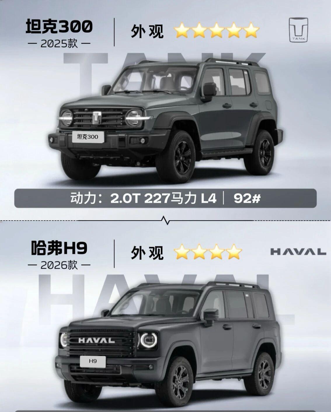 硬核越野双车对决！坦克300 vs 哈弗H9坦克300和哈弗H9，两者在价格相当
