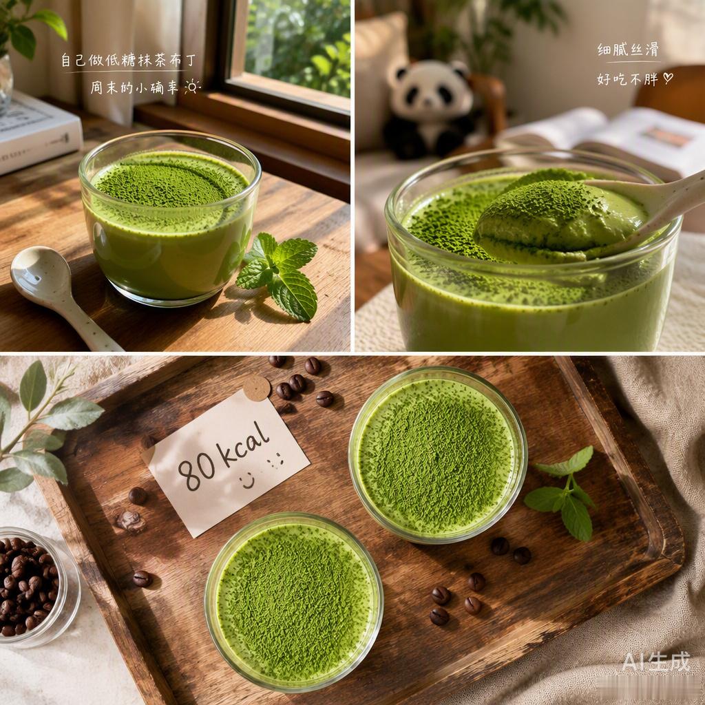生活里的甜，不一定要靠高糖来堆砌。最近迷上了自制低糖抹茶布丁，全程不用烤箱，搅一