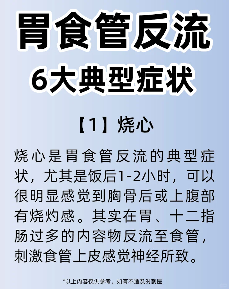 反酸烧心，胃食管反流6大典型症状