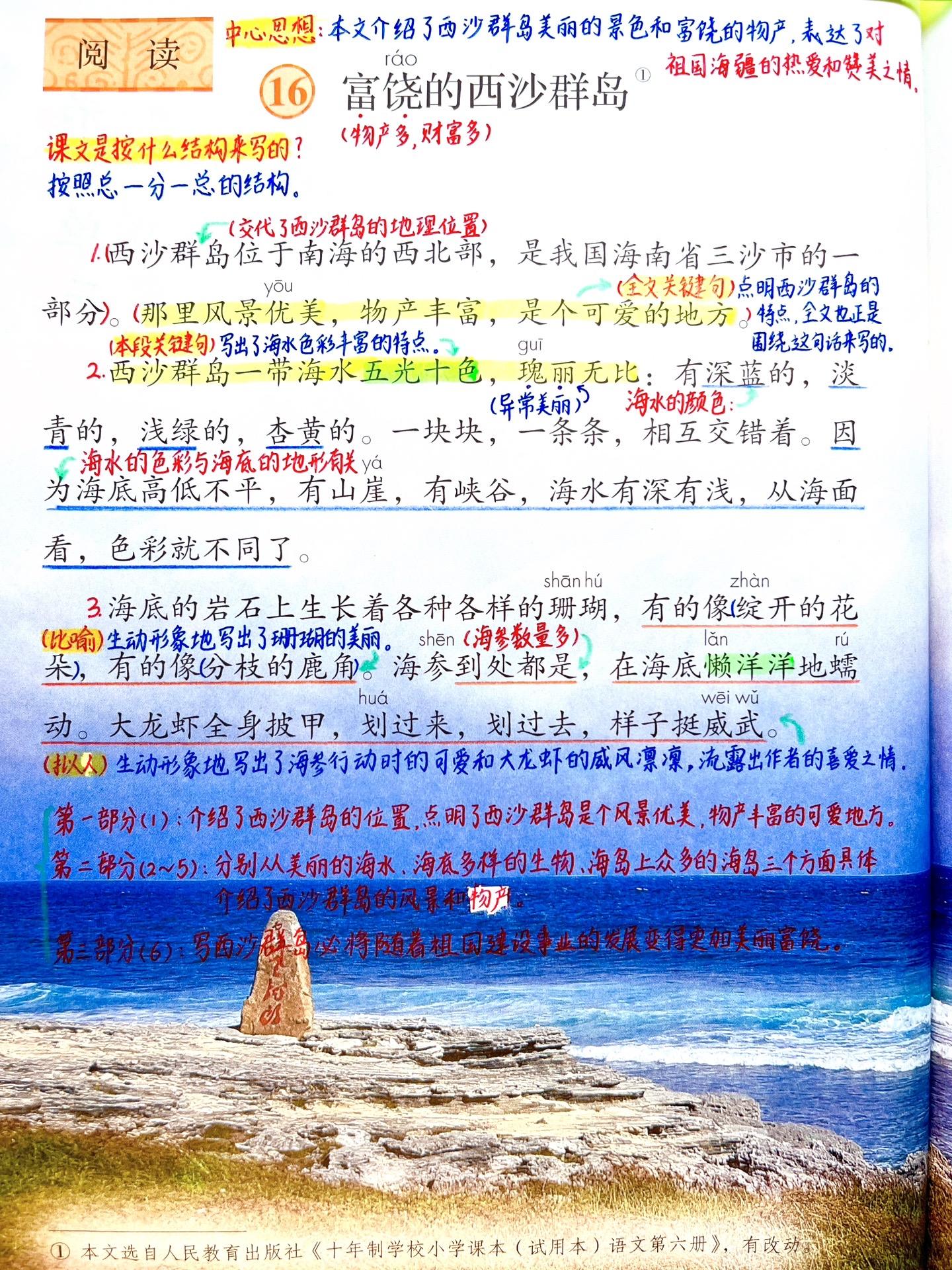 三年级上册《富饶的西沙群岛》笔记。