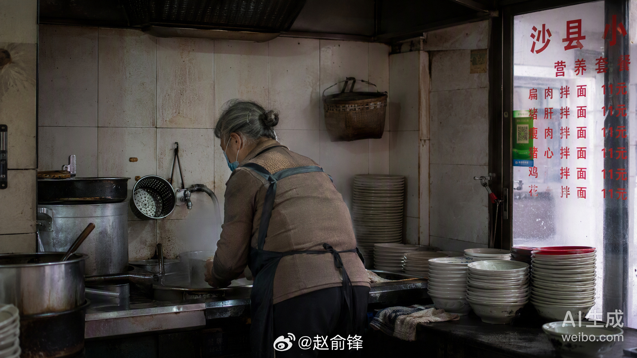 沙县小吃店的老板回忆起那个常来打包饭菜的洗碗工，说她要带回去给智力障碍的儿子吃。
