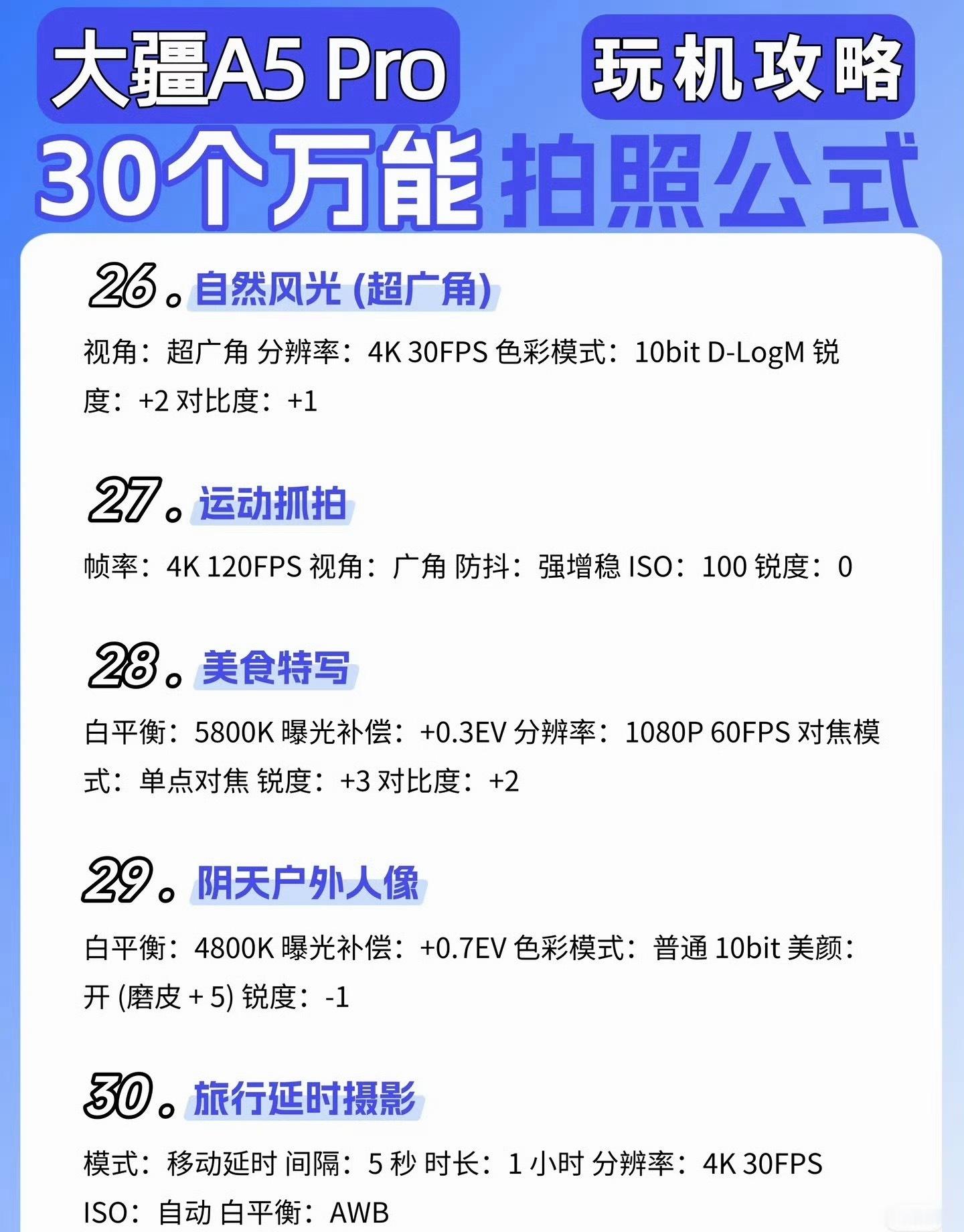 不同场景的大疆 A5pro 拍摄参数，一键解锁出片质感 