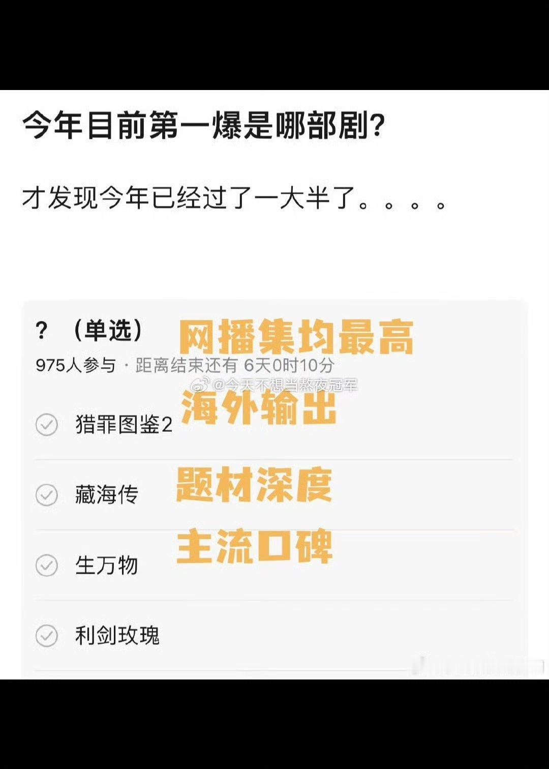 今年目前第一爆剧今年目前第一爆热议：今年目前第一爆剧，投哪个？ ​​​