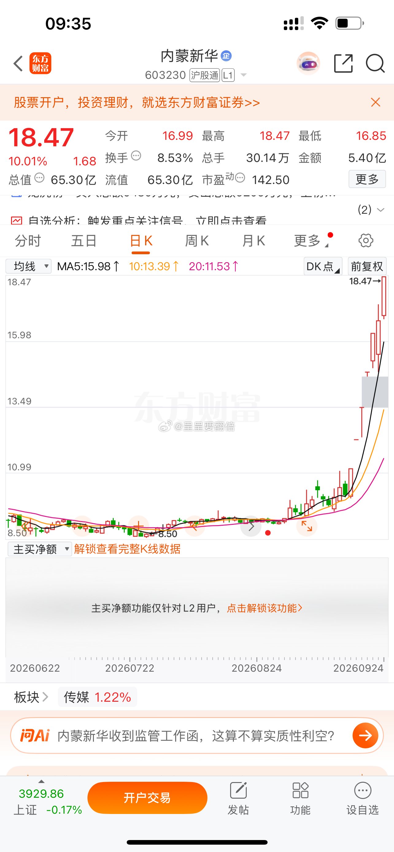 好样的，周二分享的$内蒙新华 sh603230$ 当天涨停，今天再次拉升涨停板，