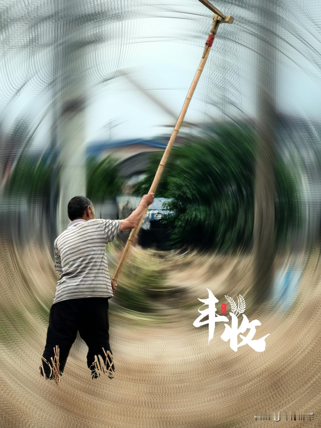 《川西丰收的季节》
竹梿枷扬起，风在转，影也在转。老农人立在晒坝中央，一下下拍打