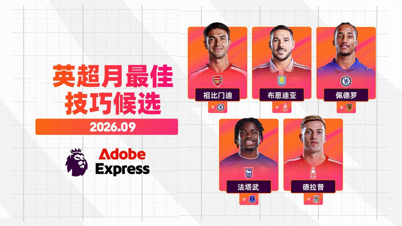 Adobe Express 英超9月最佳技巧候选公布，你认为谁的操作最为惊艳？