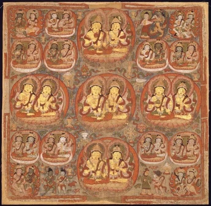 敦煌藏经洞 | 九世纪中叶前（唐）·寂静四十二尊曼荼罗绢画西藏宁玛派绘画，纵67