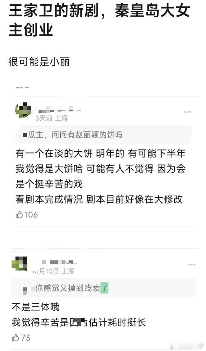 王家卫新剧女主为赵丽颖。 