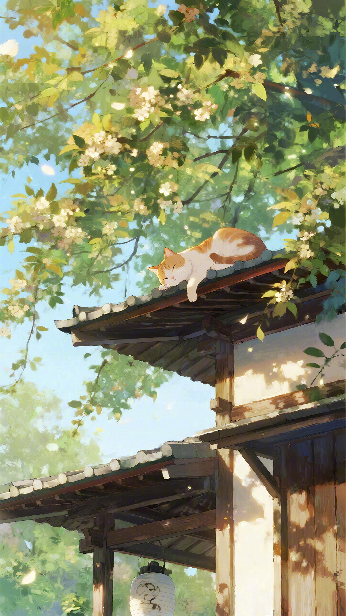 猫在屋顶打盹，我在人间偷闲。 