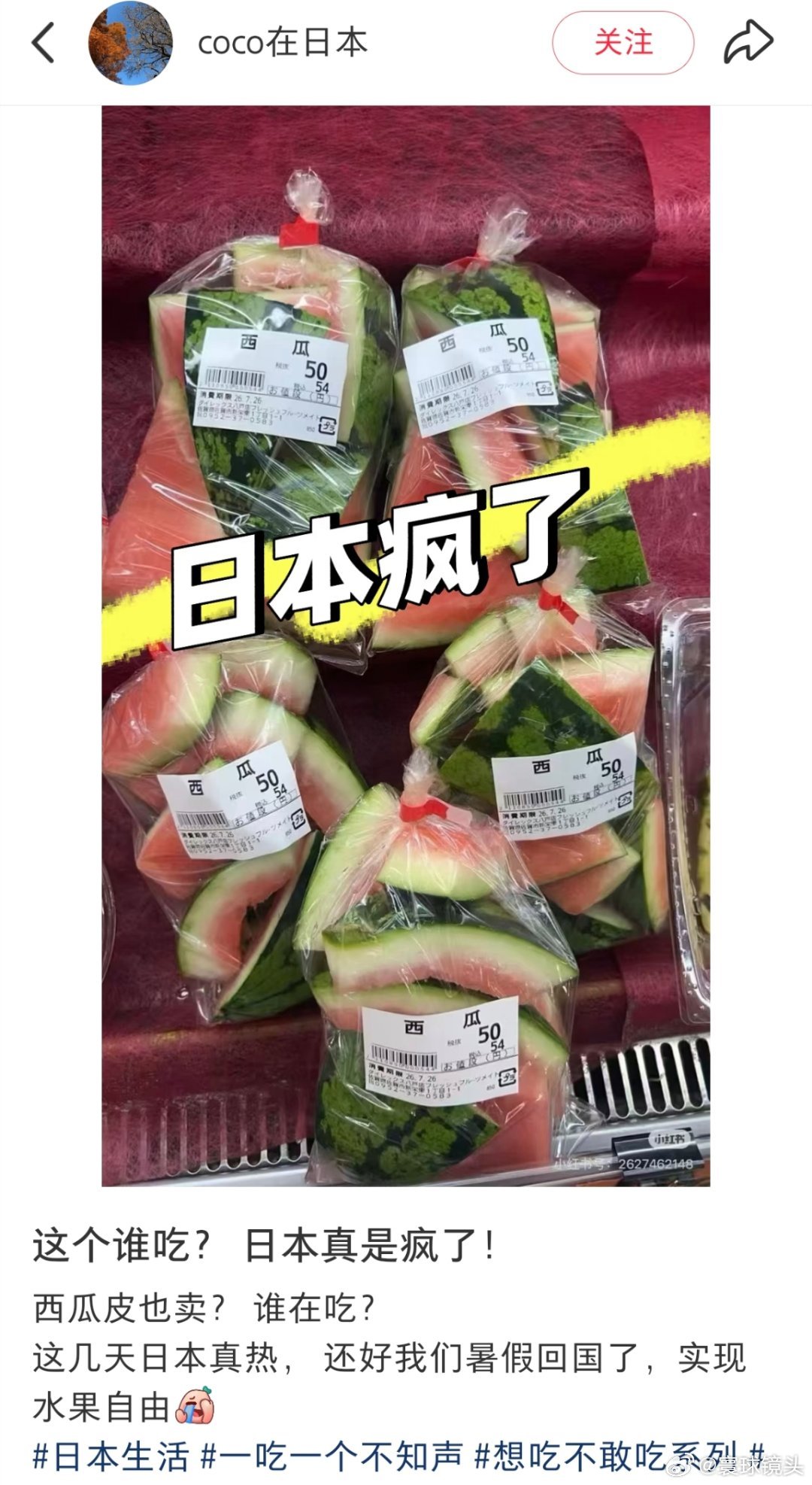 寰球镜头日本的一袋西瓜皮都还要50日元，真的是一点都不浪费啊！