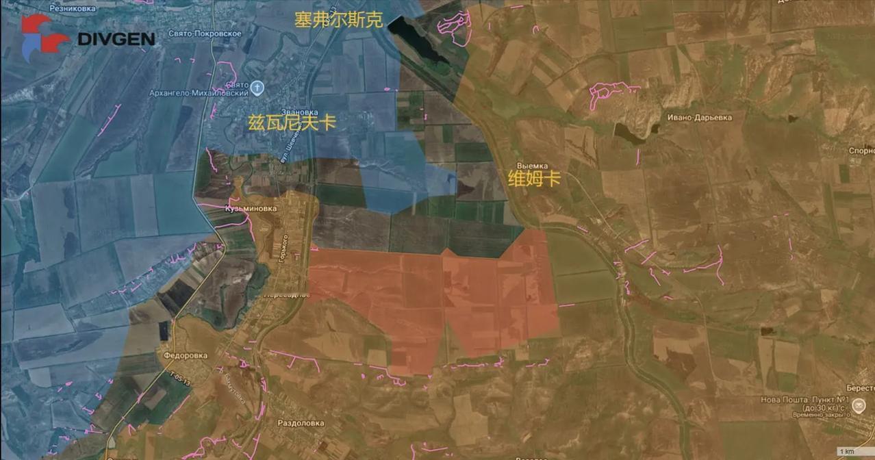 谢韦尔斯克（塞弗尔斯克）以南，俄军将“口袋”进行了显著压缩，现在的口袋底都到了维