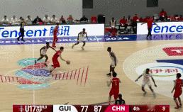 傅文吴重扣，帮助中国U17男篮89-77领先几内亚12分
北京时间7月7日，中国