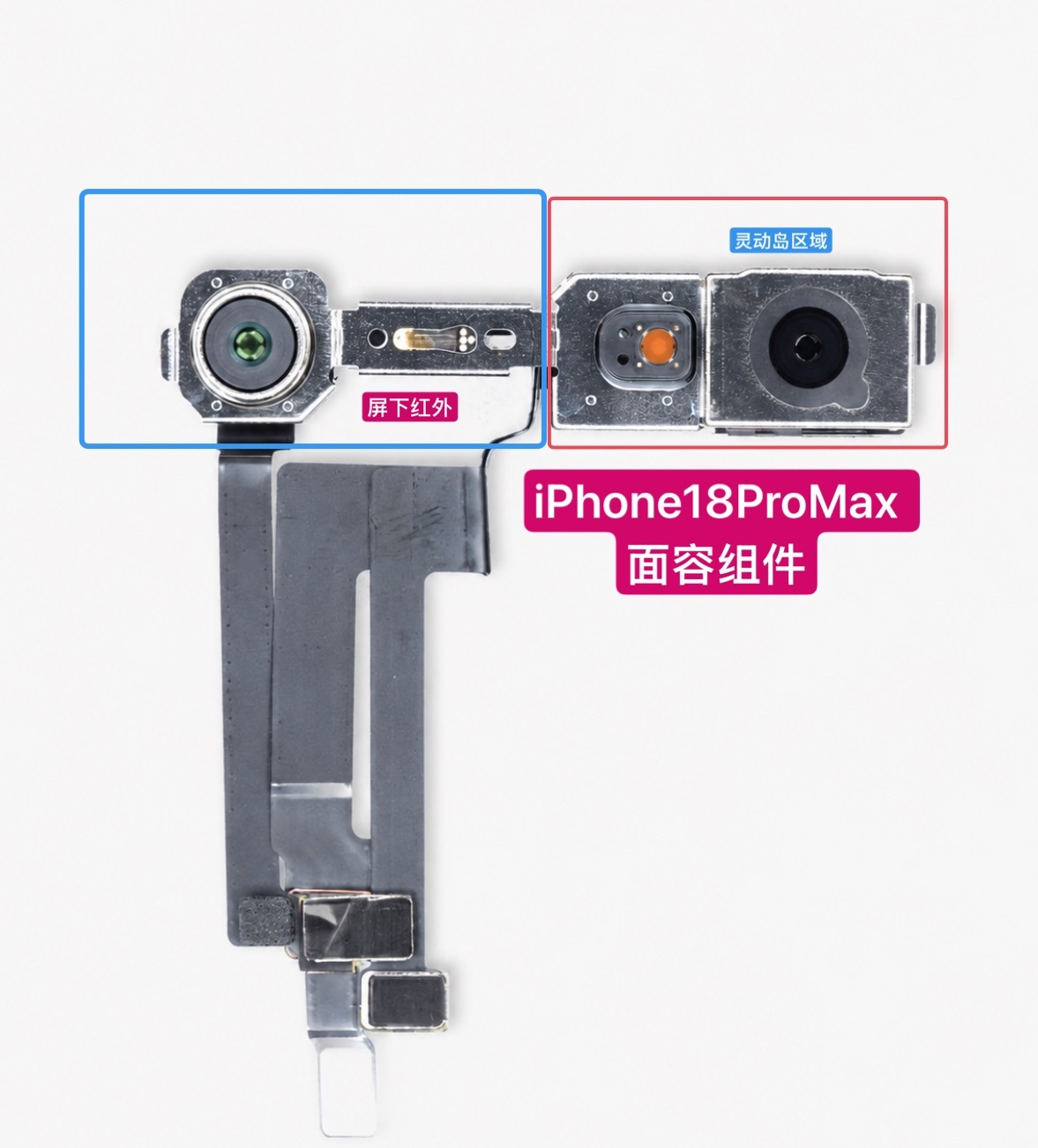 iPhone18ProMax 面容组件 ，左边是红外屏下。 