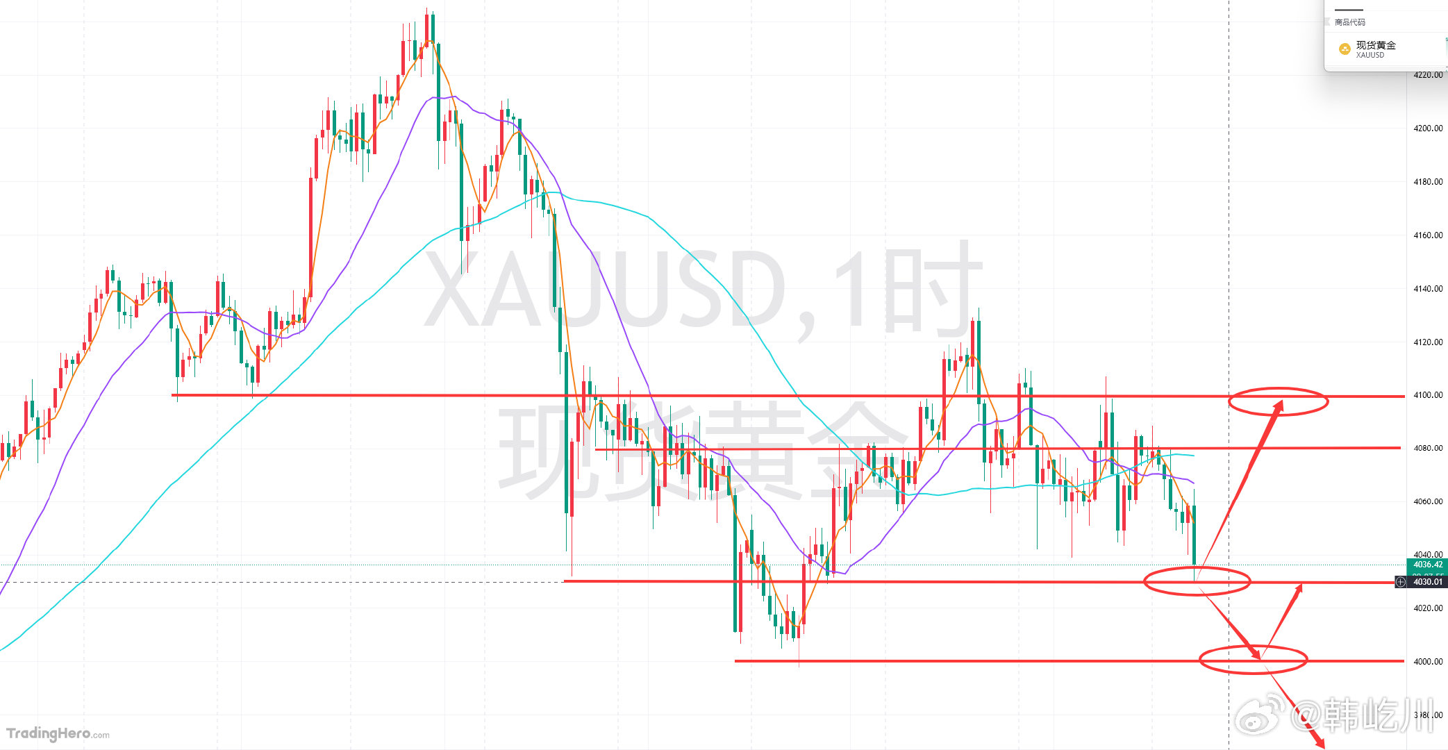 黄金分析及日内操作指引：昨日的黄金呈现出冲高回落的剧烈震荡走势，多空博弈因美联储