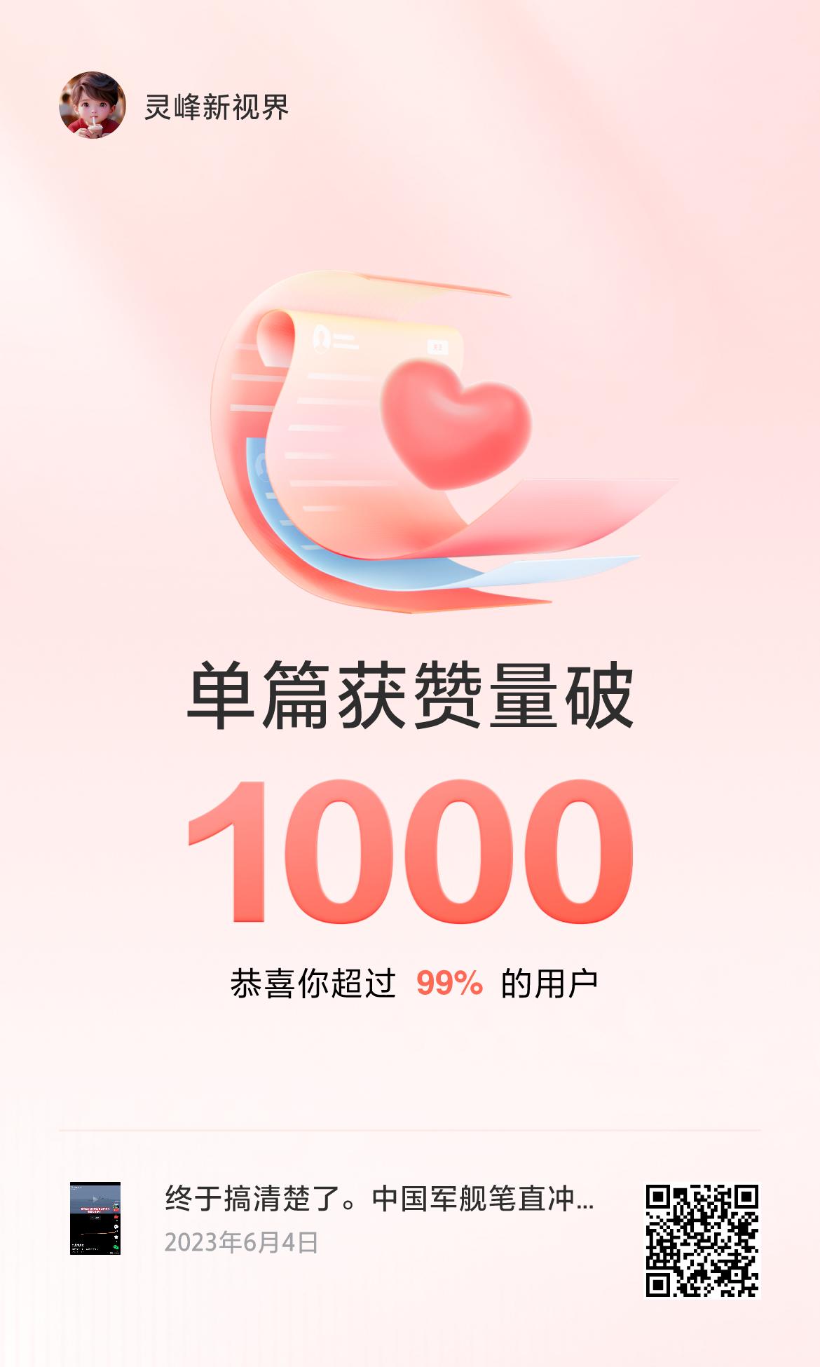 🔥我创作的单篇内容获得超过1000赞了！