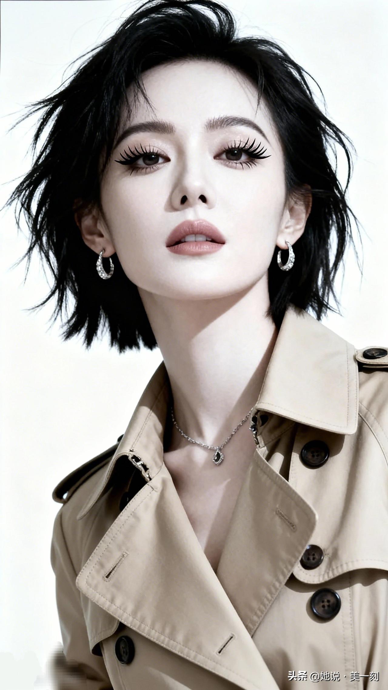 冷艳黑发女郎，复古风穿搭，时尚大片。女人最耐看的长相是什么样的