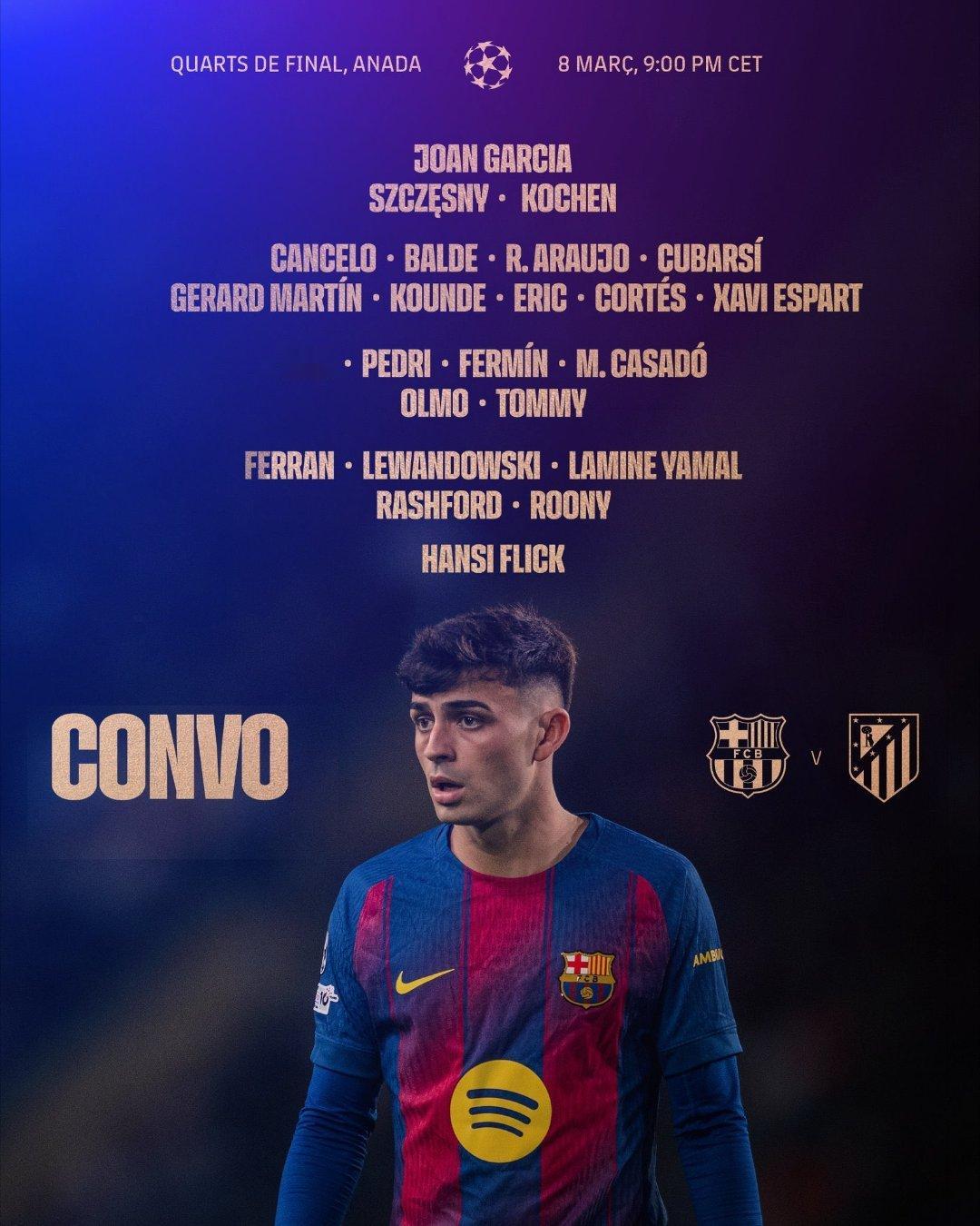 巴萨对阵马竞比赛大名单🔥🔥🔥🔥🔥🔥🔥🔥巴萨vs马竞欧冠联赛巴萨