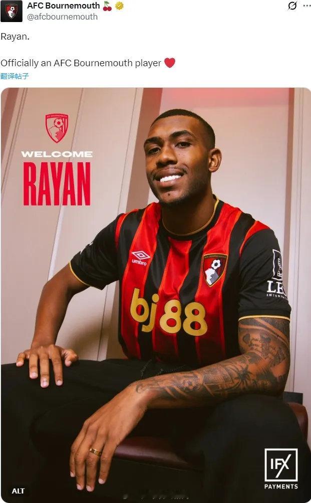 官方：伯恩茅斯宣布从瓦斯科达伽马签下了拉扬。这笔交易的转会费据悉是3030万英镑