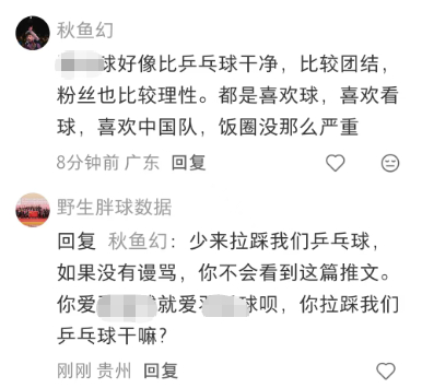 乒乓球还是太火了狗路过都要踩一脚其他圈子吵架的帖子都得提一句，我们比乒乓球好多了
