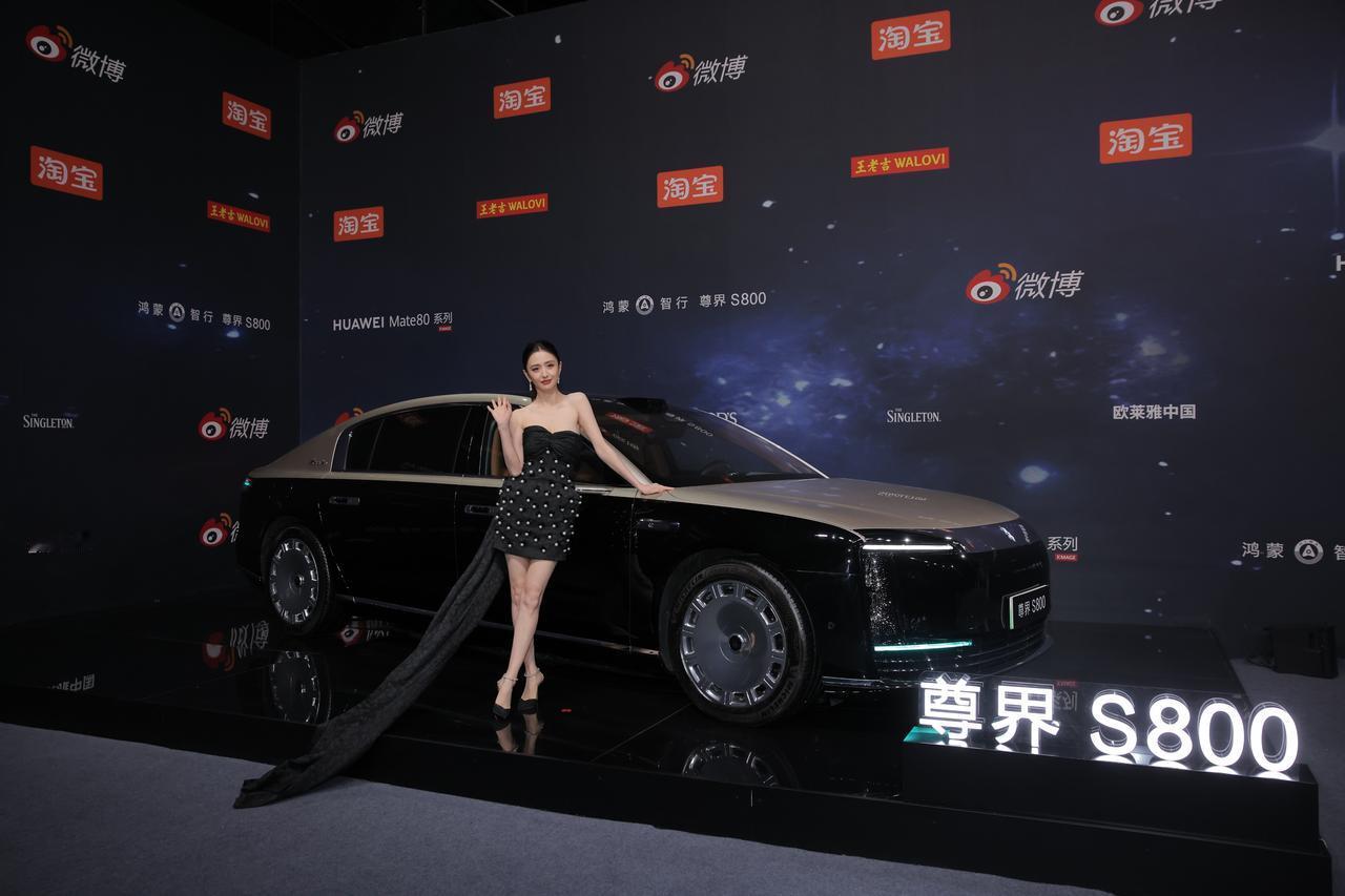 微博之夜红毯上，尊界S800以“移动焦点”姿态亮相。多位明星抵达会场后选择在其旁