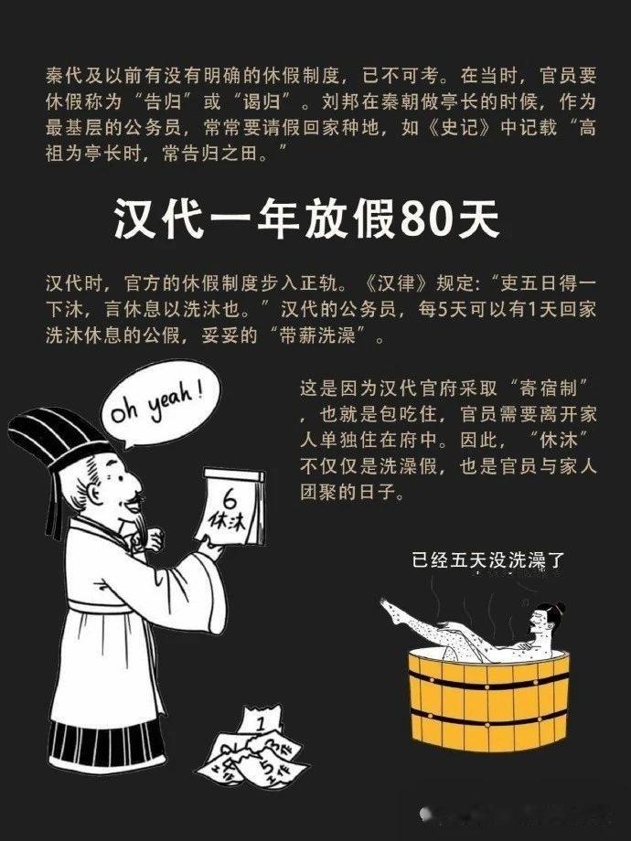 下图是网友制作的历代王朝法定假期（图片来源见水印）。具体放假天数尚待核对，但有一