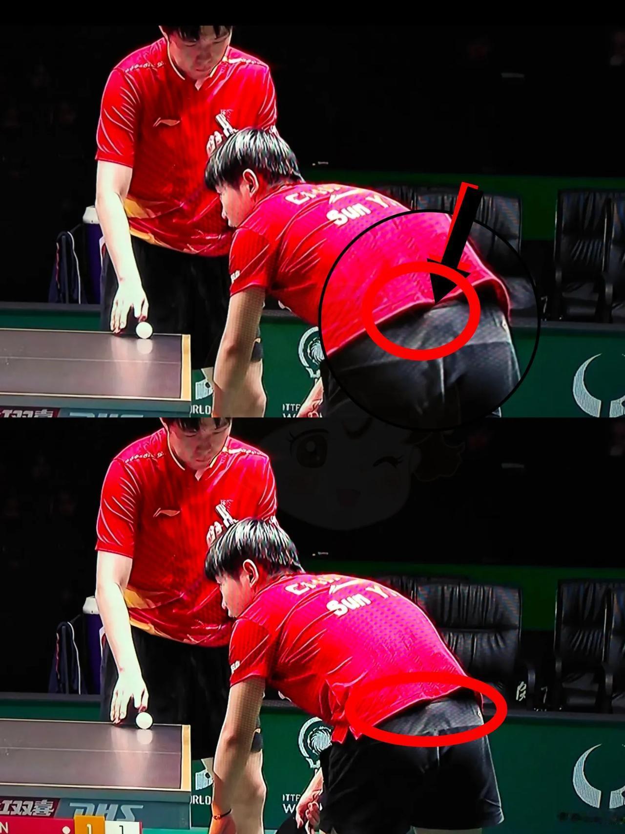感觉孙颖莎今天身体好像出了点小状况，因为今天的这两场比赛，中国队都是只给孙颖莎报