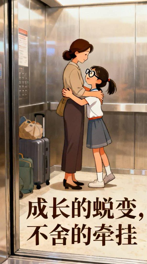 送去军训一周，回来懂事了好多。

今天下午送女儿返校，送到电梯口，她突然摘下眼镜