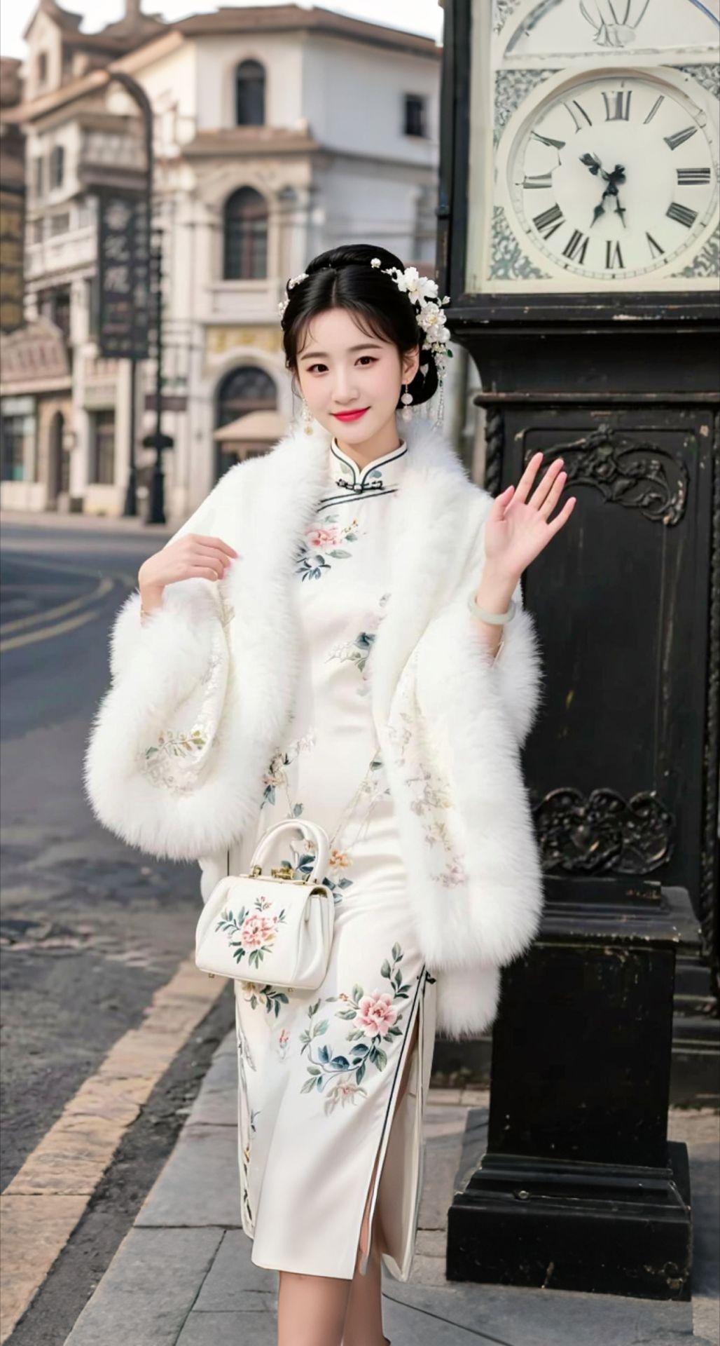 AI扩图 AI旗袍街拍