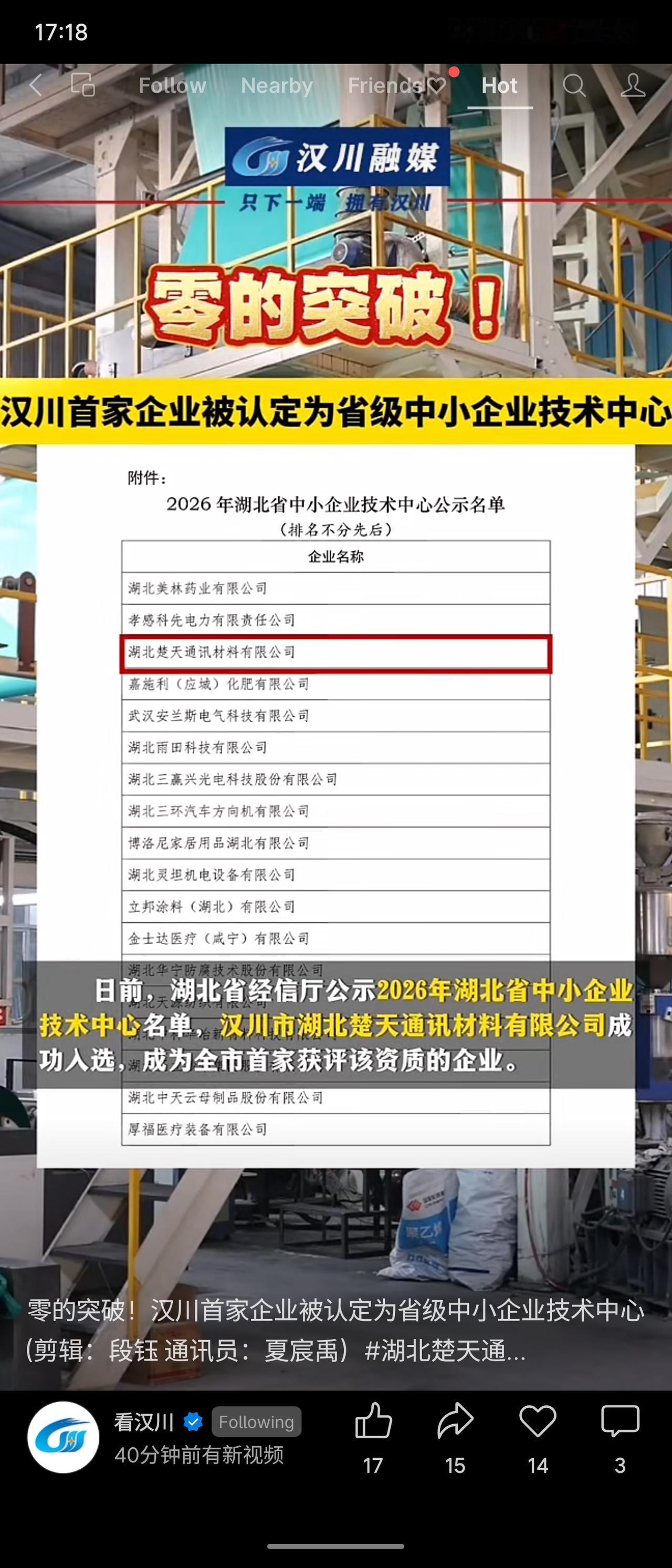 汉川市实现“零的突破”——湖北楚天通讯材料有限公司成为首家省级中小企业技术中心。