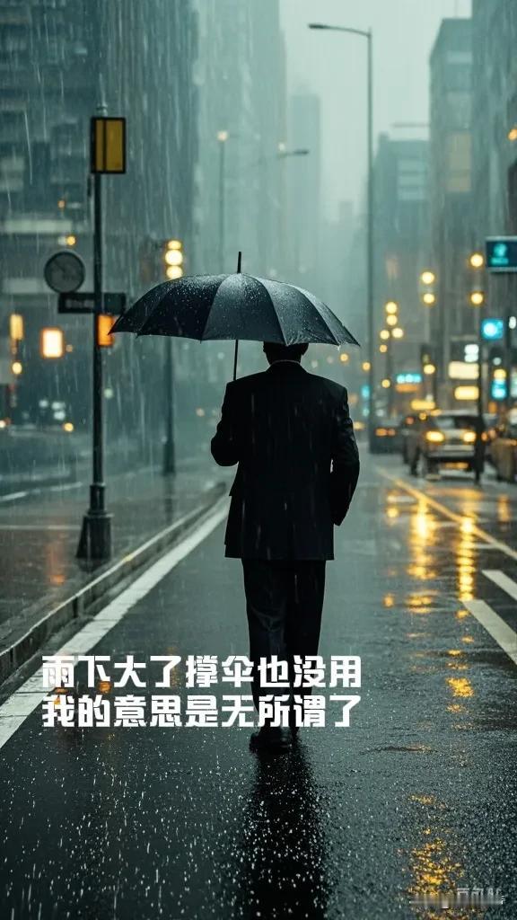 雨下得很大，大到撑伞也无济于事，就像我现在的生活，似乎一切都无所谓了。一个人，也